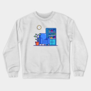 Living Room With Library Book And Plant Crewneck Sweatshirt